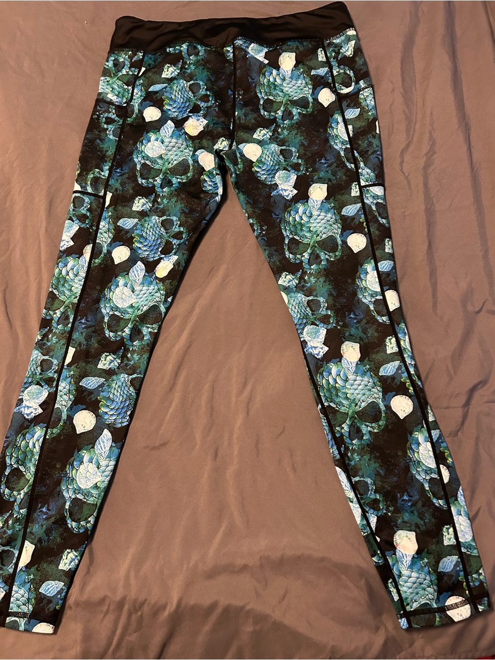 Constantly Varied Gear Women’s Floral Skull Leggings - XL- Blue/Black/White